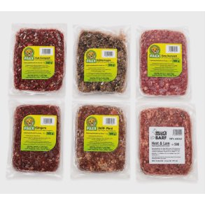 Rigtighundemad produkter. Findes i flere varianter